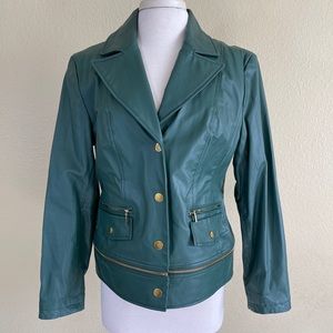 Pamela McCoy Green Leather Gold Tone Snap Buttons